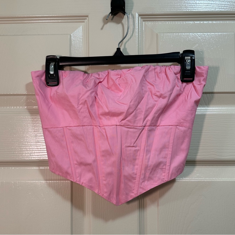 Princess Polly Pink Bustier Corset Top Shirt Size 4 Strapless Button Crop